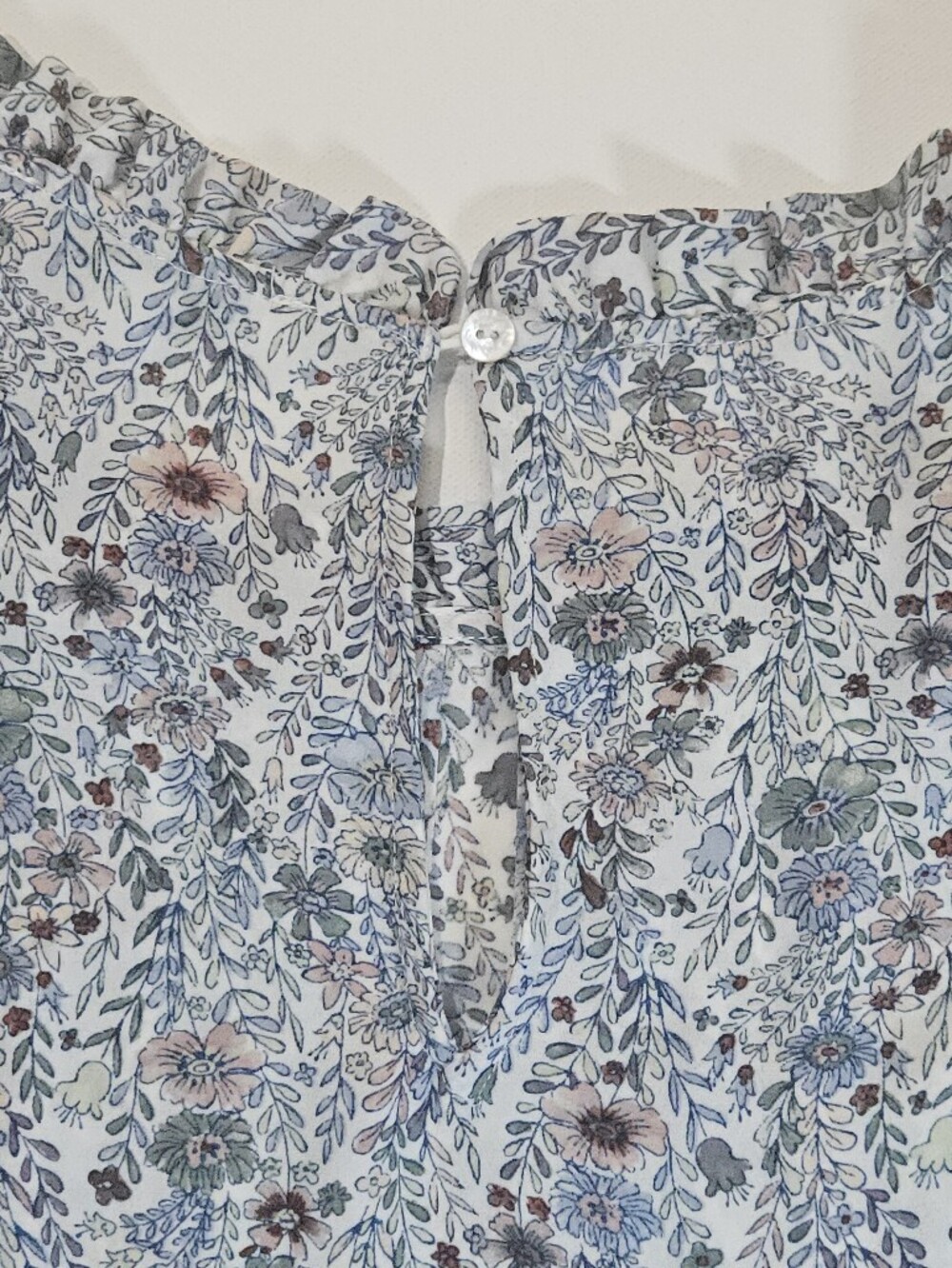 Rose & Olive Pintuck Blouse Womens 2X Blue Green Ditsy Floral Cottagecore - Picture 2 of 7